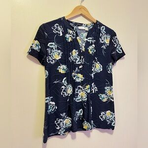Croft & Barrow Navy Floral Blouse PXS summer spring resort feminine pleats